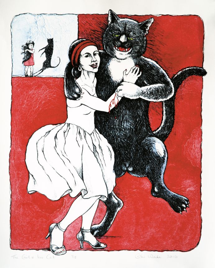 The Girl and her Cat lithograph by Gini Wade