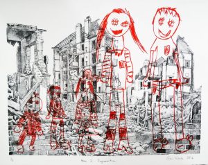Home 2 - Regeneration lithograph by Gini Wade, in collaboration with Celeste Boulanger (aged 7)