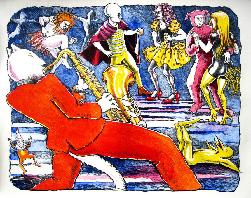 Party On lithograph by Gini Wade