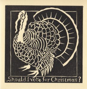 Christmas Turkey greetings card, lino-print by Gini Wade